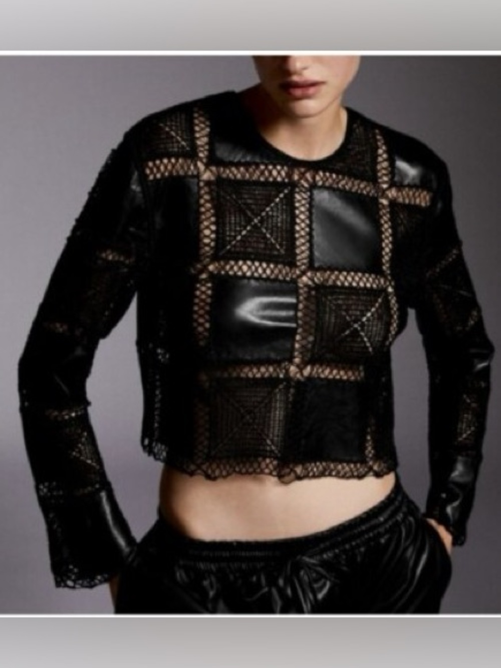 Zara Black Leather & Mesh Cropped Jacket